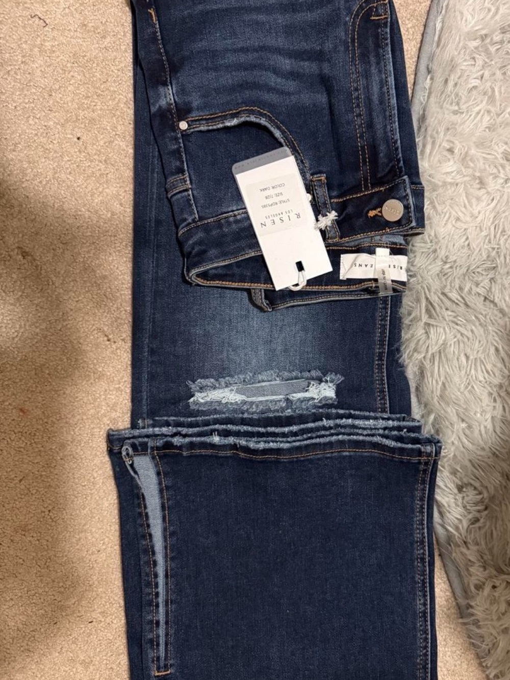 Risen Dark Blue Flare Jeans with Frayed Hem